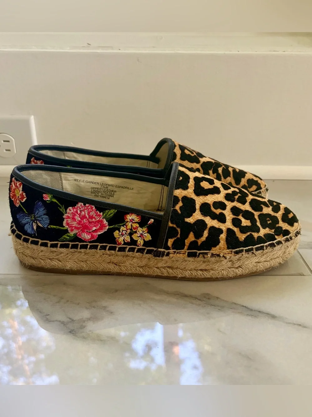 Johnny Was Garden Leopard Espadrille Slip On Platform Suede